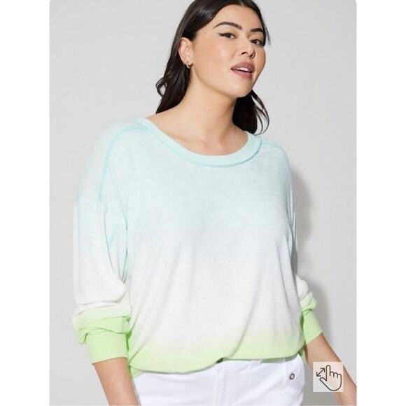 NWT Torrid Gorgeous Sz 00 / M-L /10 Green Reverse Terry Drop Shoulder Sweatshirt - Picture 1 of 12